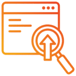 Webpage with upward arrow and magnifying glass icon indicating