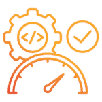 Page speed optimization icon with speedometer, gear, and check mark